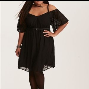 PLUS Black Chiffon Cold Shoulder Dress